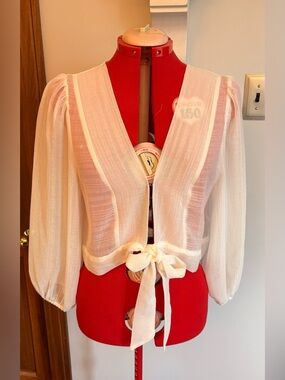 Sheer Tie-Front Lulus Women's Blouse in ivory Size L